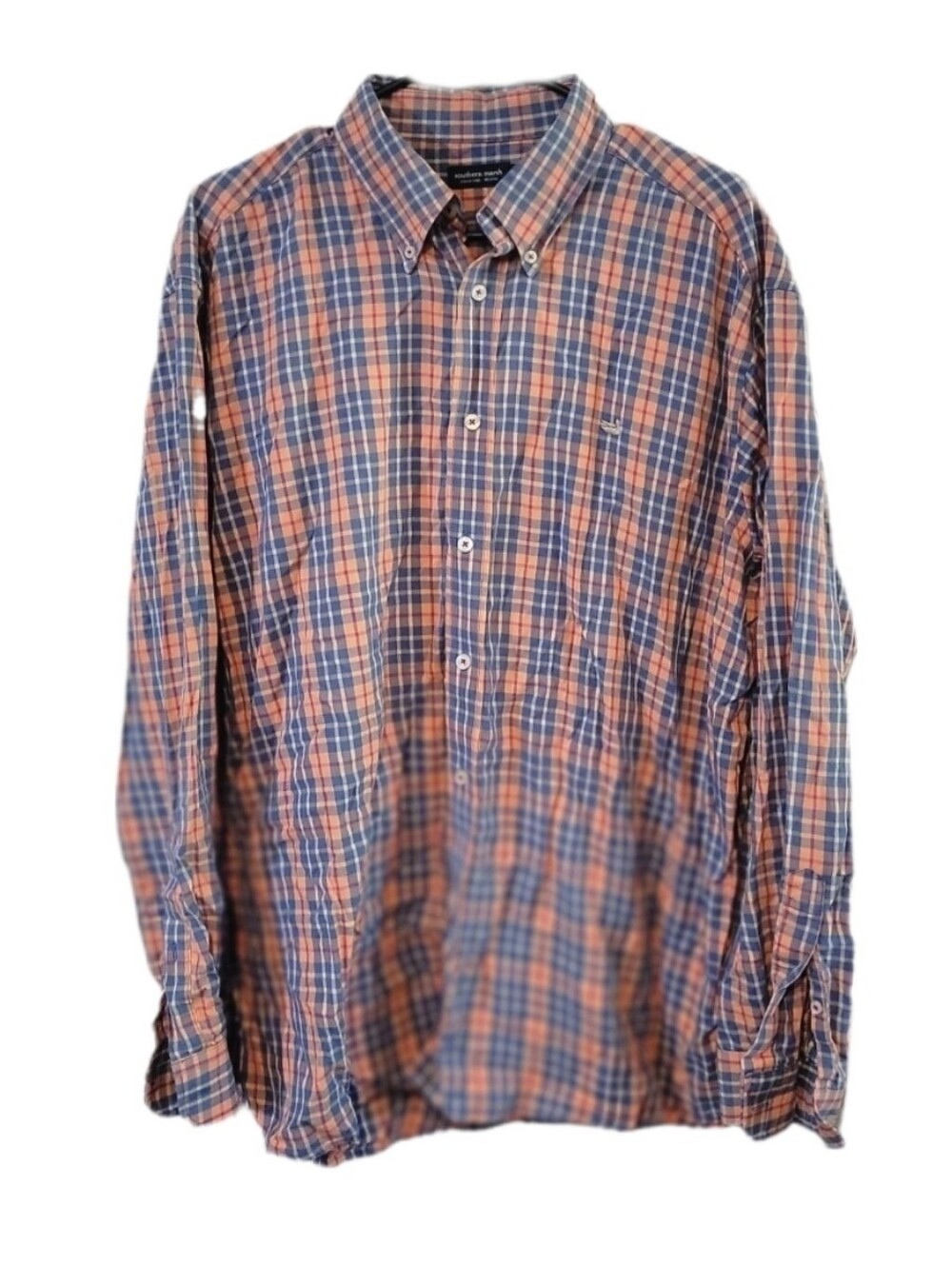 Southern Marsh Blue Orange Plaid Auburn Tigers SEC Button Up Collared Shirt XL